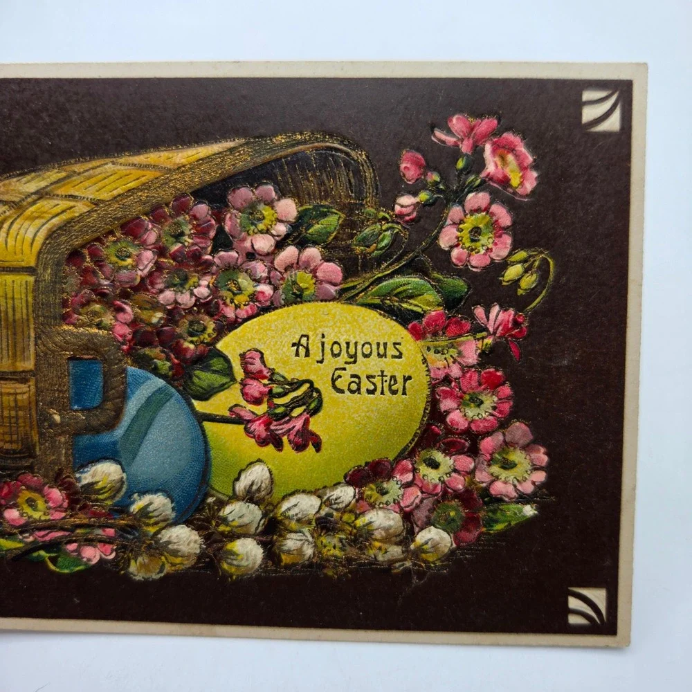 Vintage 1910 Embossed Easter Postcard Flowers Basket Eggs Series 335